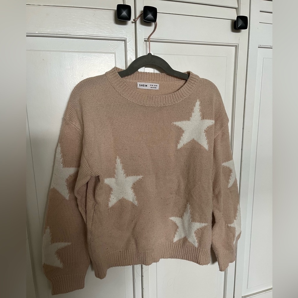 SHEIN Girls Sweater light tan/beige w/white stars